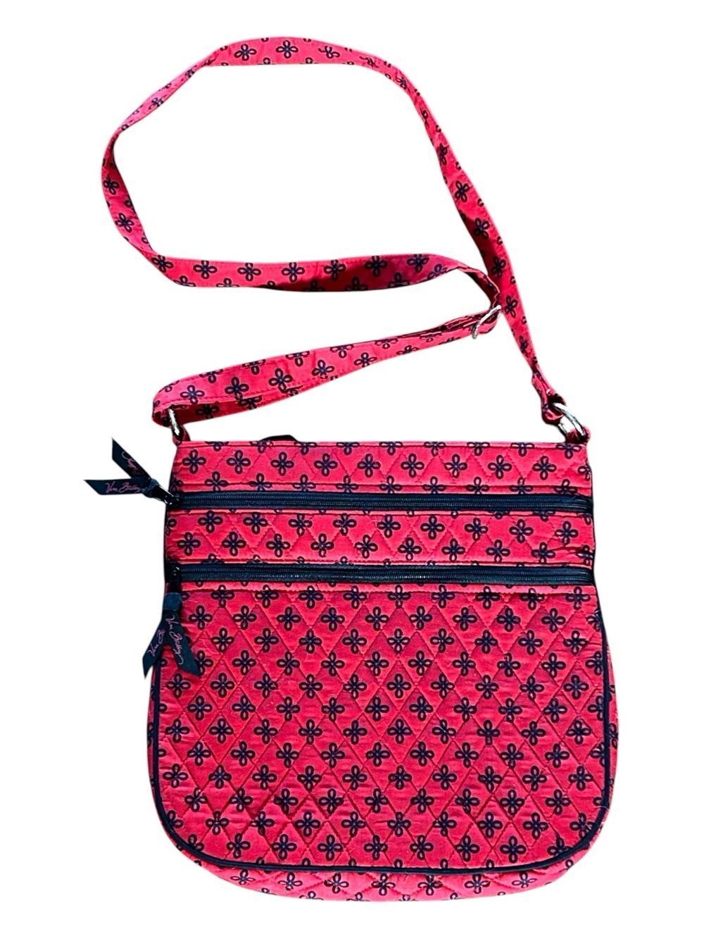 Like New Vera Bradley Retired Pattern Red And Black Triple Zip Hipster Bag